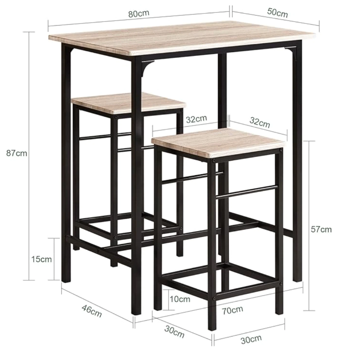 Wood and Metal Bar Dining Table Set with Two Stools - photo 2