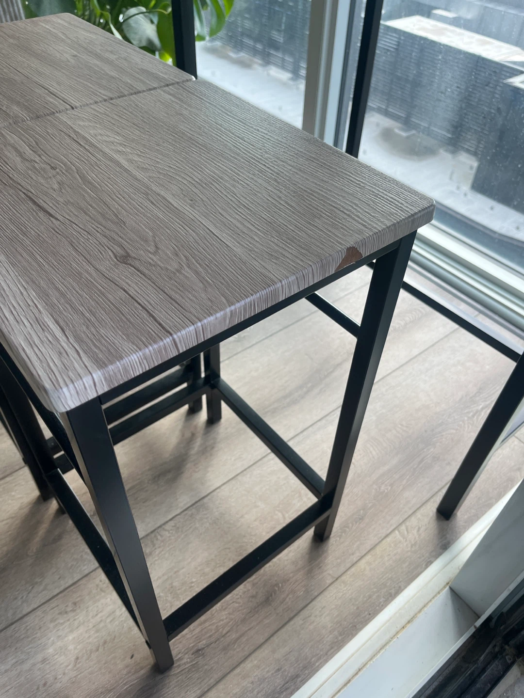 Wood and Metal Bar Dining Table Set with Two Stools - photo 5