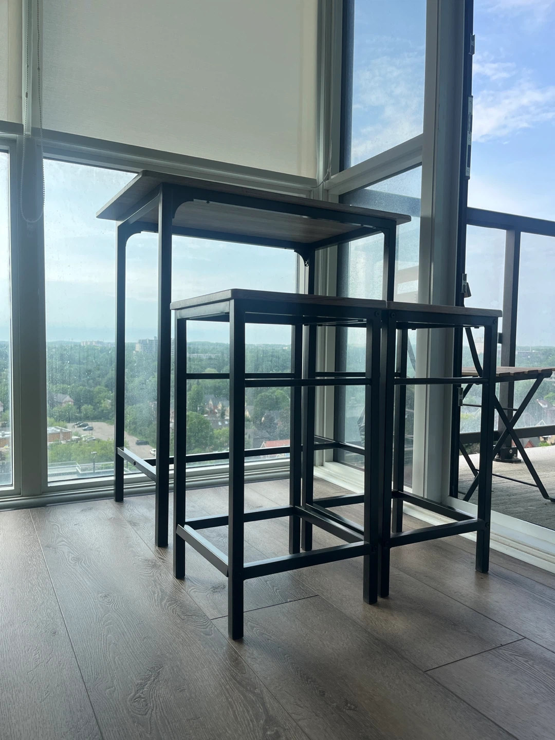 Wood and Metal Bar Dining Table Set with Two Stools - photo 3