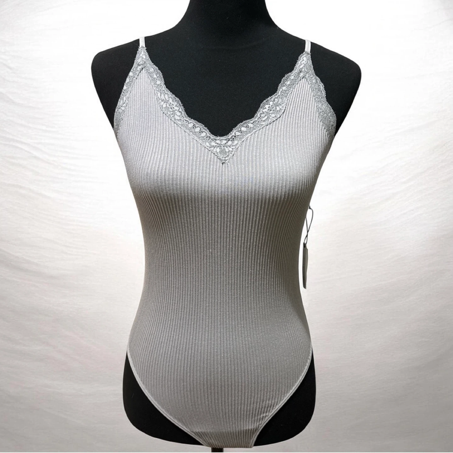 Forever 21 Gray Lace Trim Bodysuit
