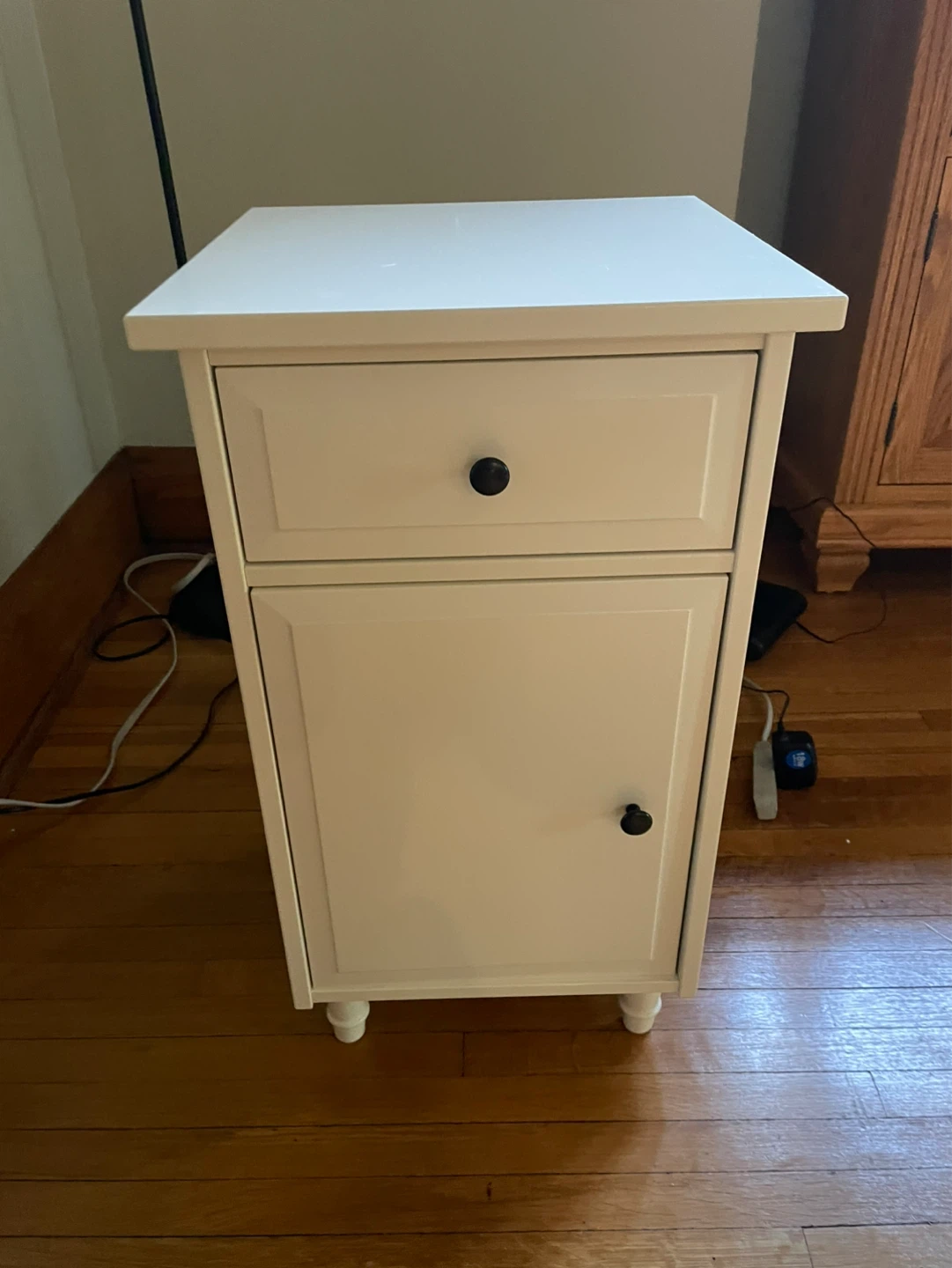 White Side Table with Drawer and Cabinet