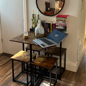 Wood Dining Table with 4 Stools