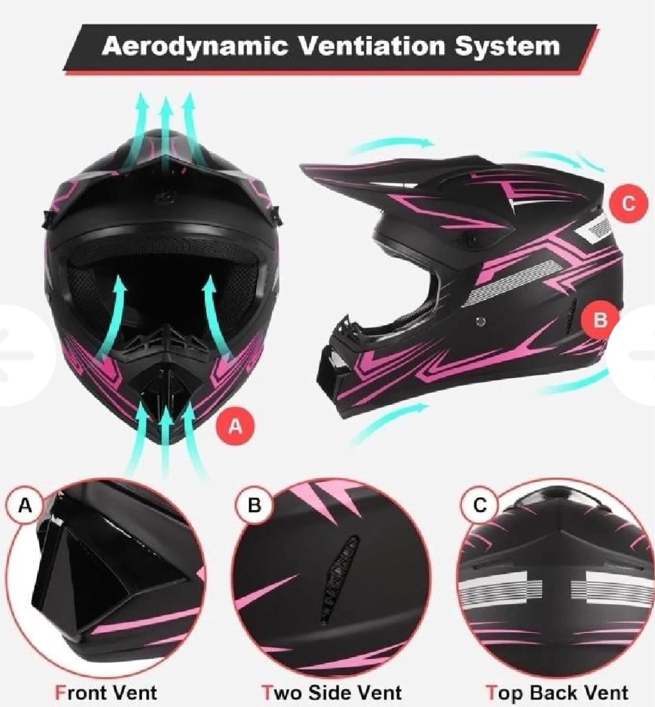 Black & Pink Motocross Helmet with Goggles, Gloves, and Mask - photo 3