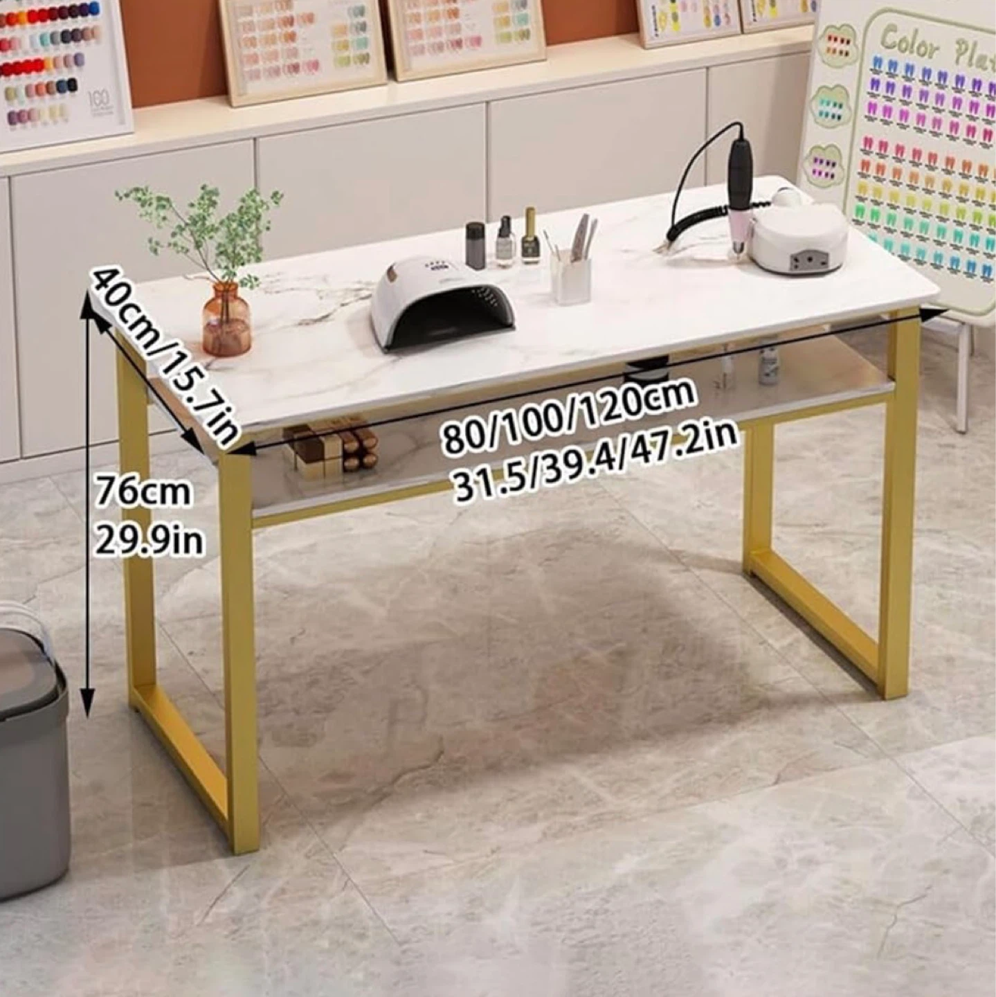 Nail Desk with Storage - White Marble & Gold - photo 2