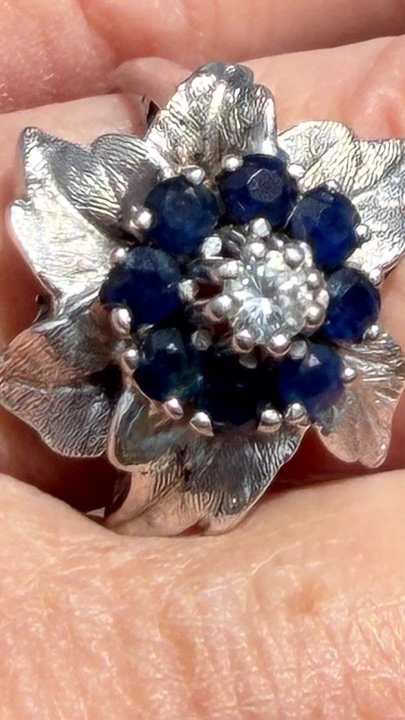 Vintage Sapphire and Diamond Flower Ring