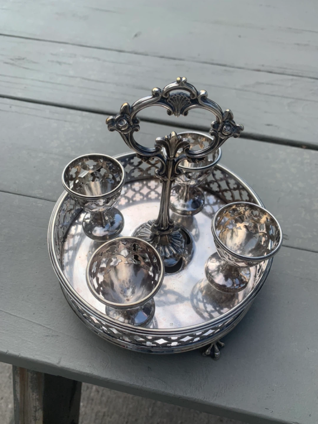 Silver-plated Egg Cup Holder Tray - photo 3
