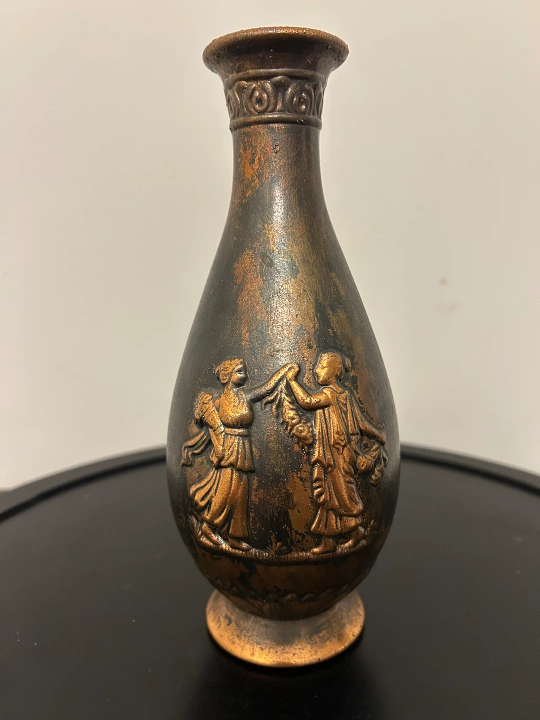 Vintage Neoclassical Copper Bud Vase - Greek Motif