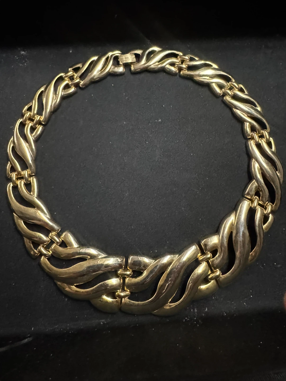 Vintage Gold Tone Panel Statement Necklace with foldover clasp