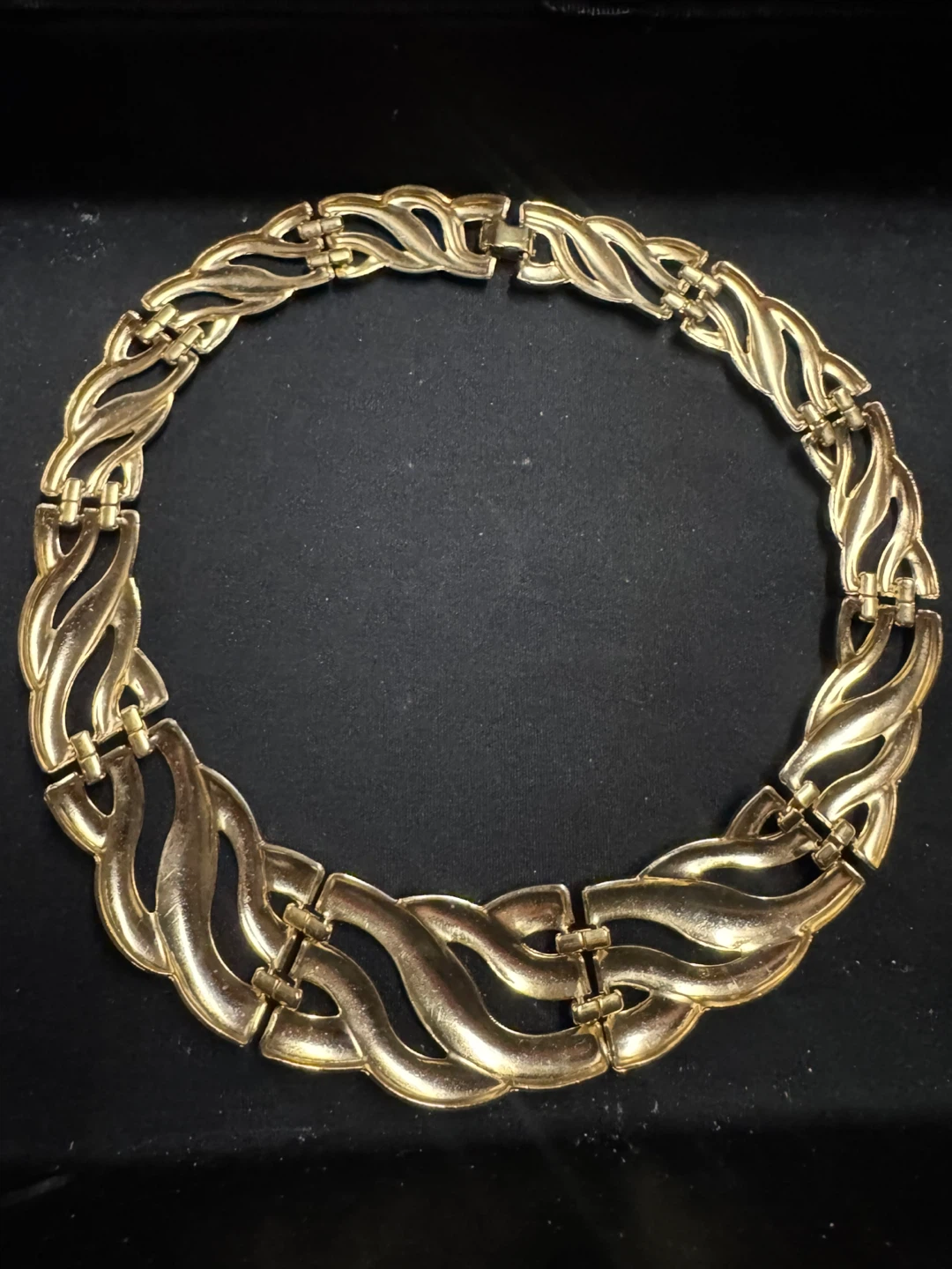 Vintage Gold Tone Panel Statement Necklace with foldover clasp - photo 2