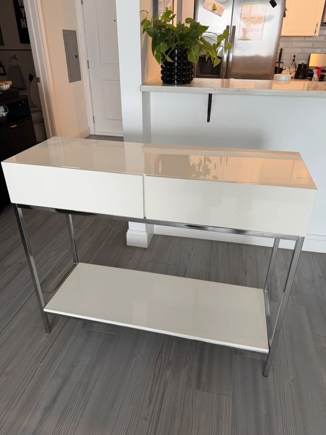White Console Table with Chrome Frame
