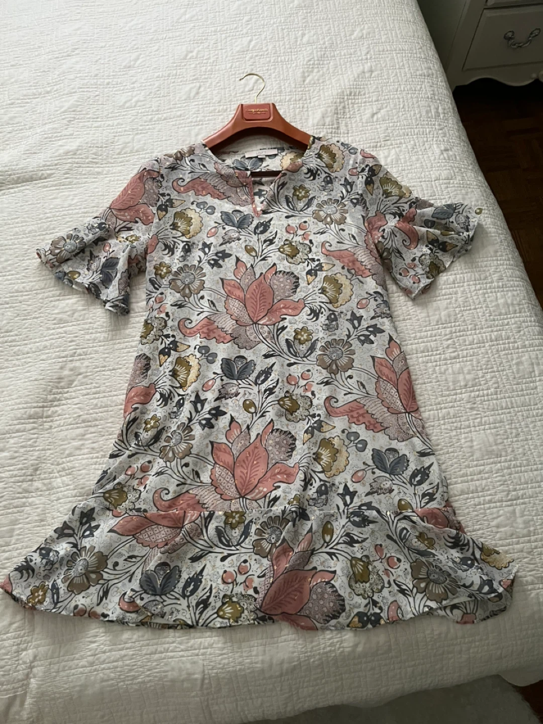 LOFT Floral Dress with Ruffle Sleeves