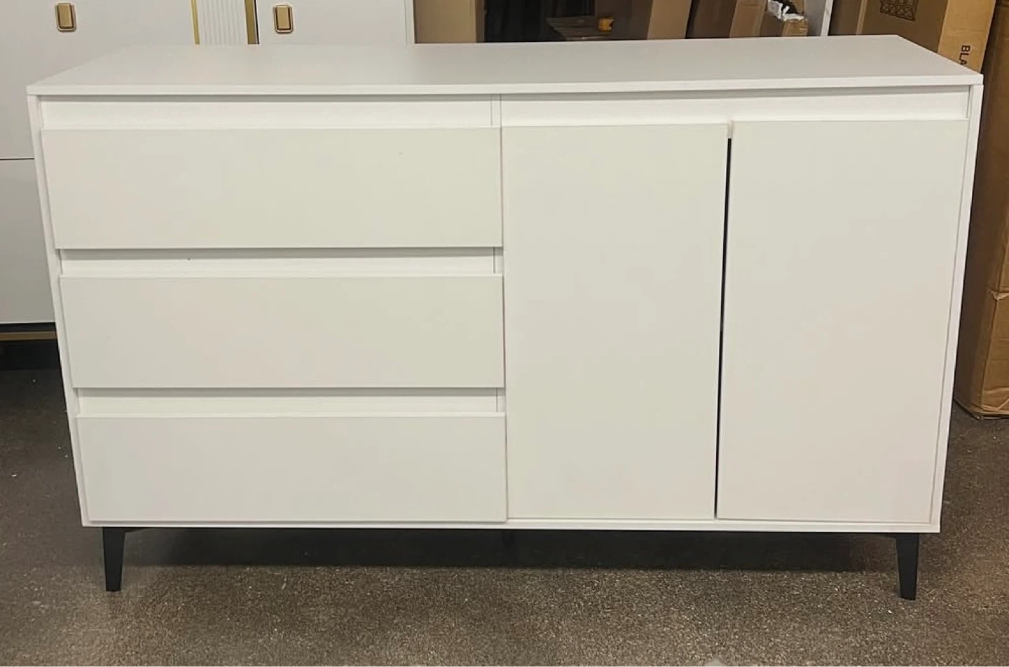 White 3-Drawer Dresser with Cabinet