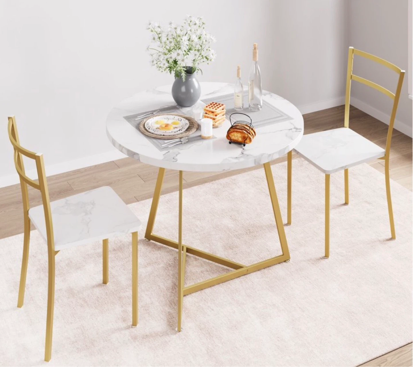 Modern Round 3 Pc Dining Set with Gold Legs. (New) - photo 2