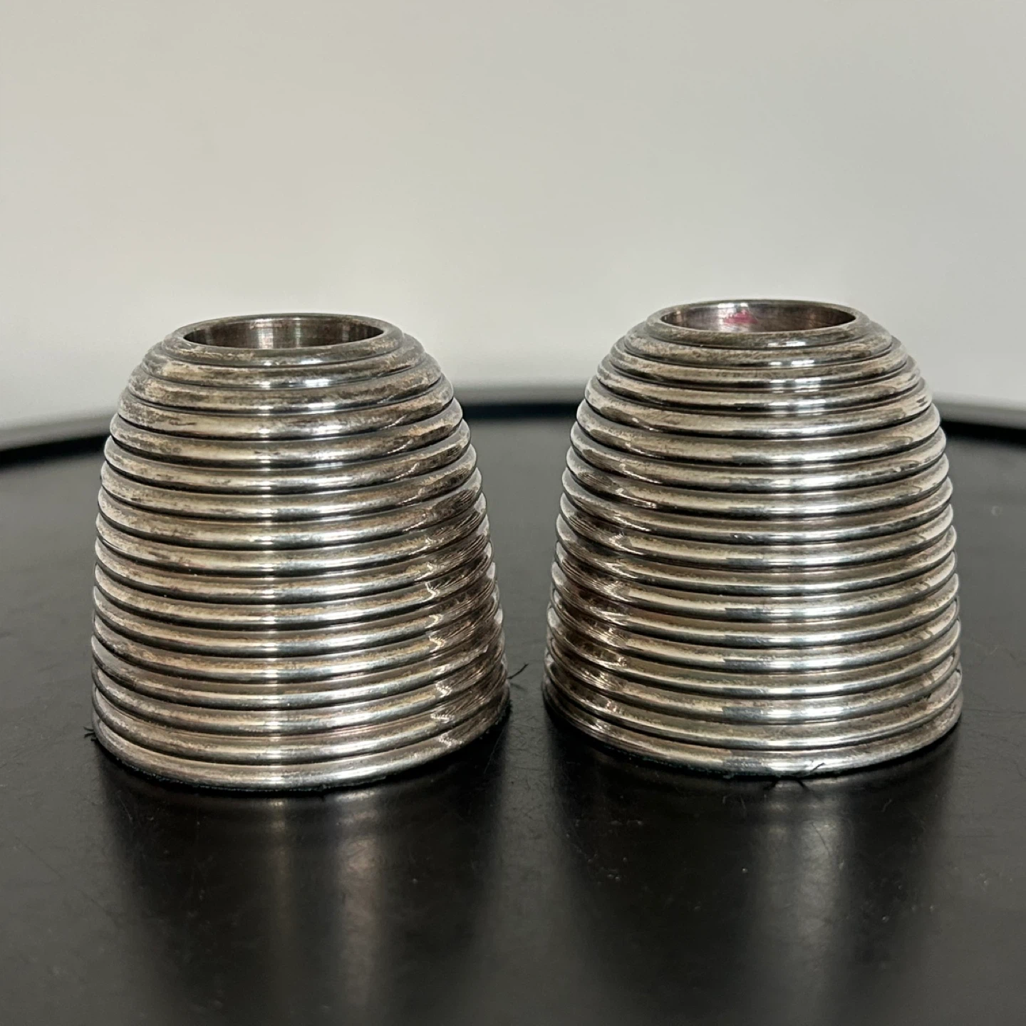 Vintage Mid-Century Modern Silver-Plated Beehive Candle Holders