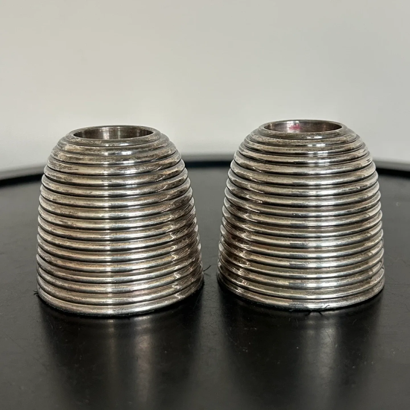 Vintage Mid-Century Modern Silver-Plated Beehive Candle Holders