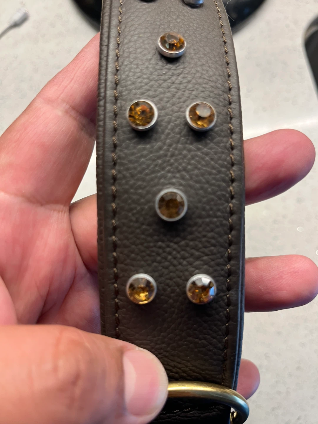 Large Angel Leather Dog Collar with rhinestones Studs - photo 2