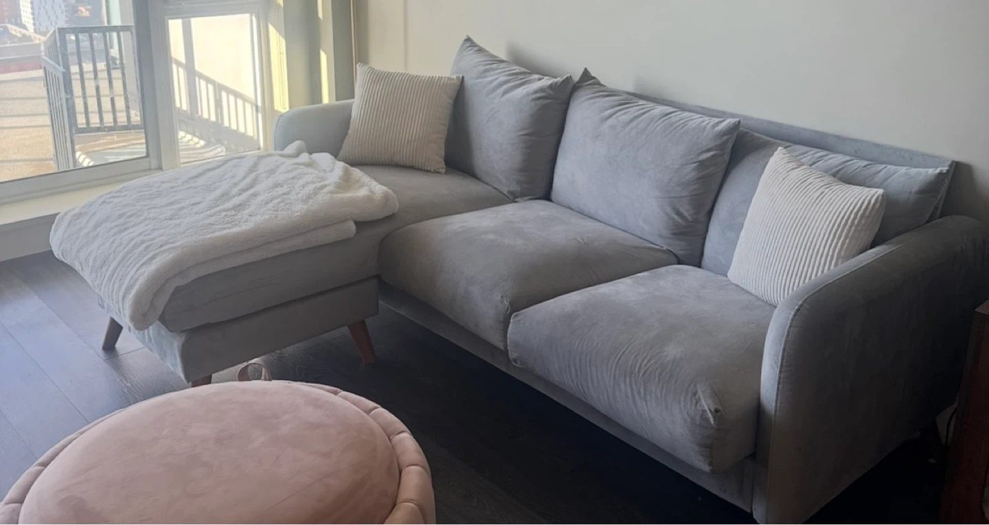 Grey Sectional Velvet Sofa - photo 2