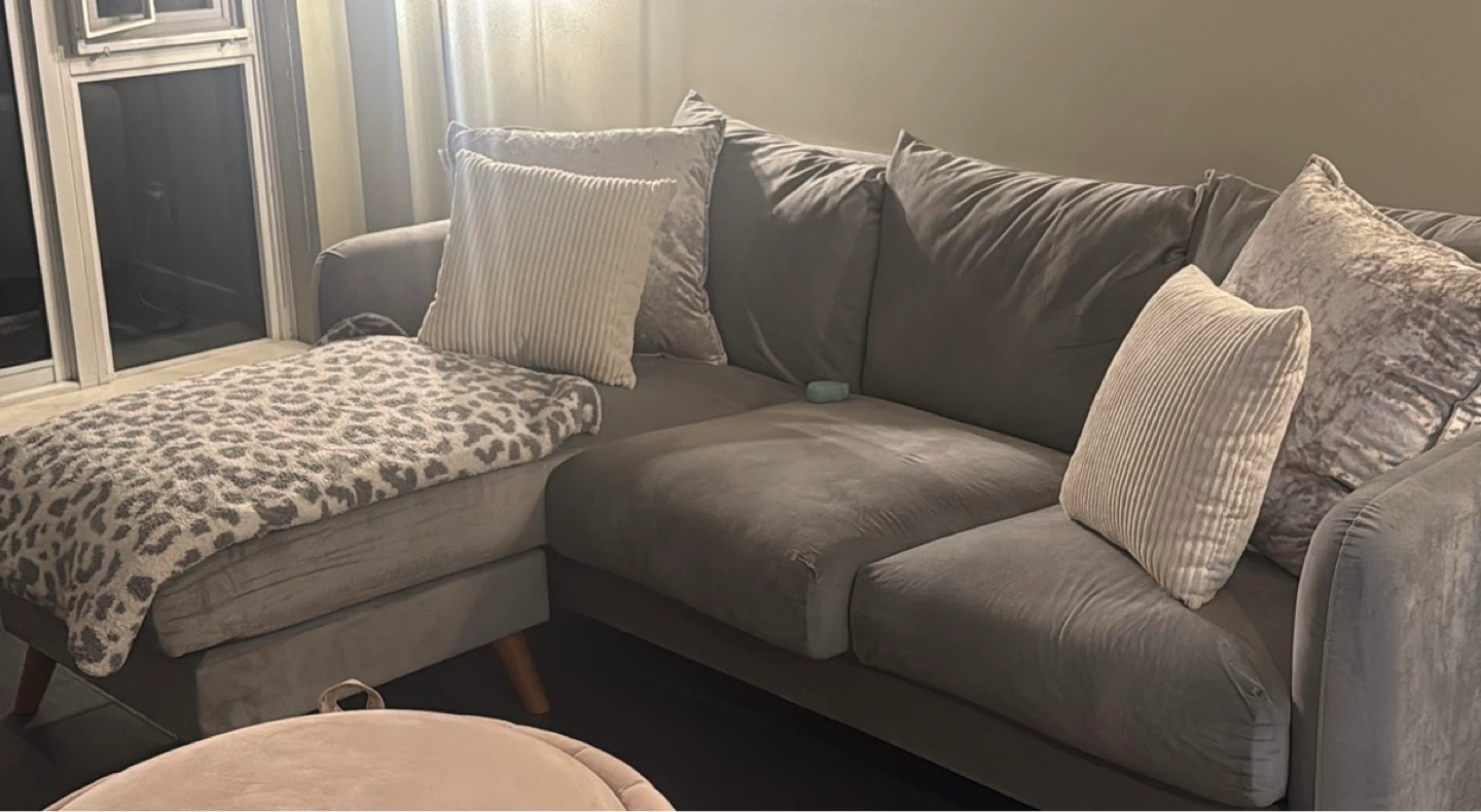 Grey Sectional Velvet Sofa
