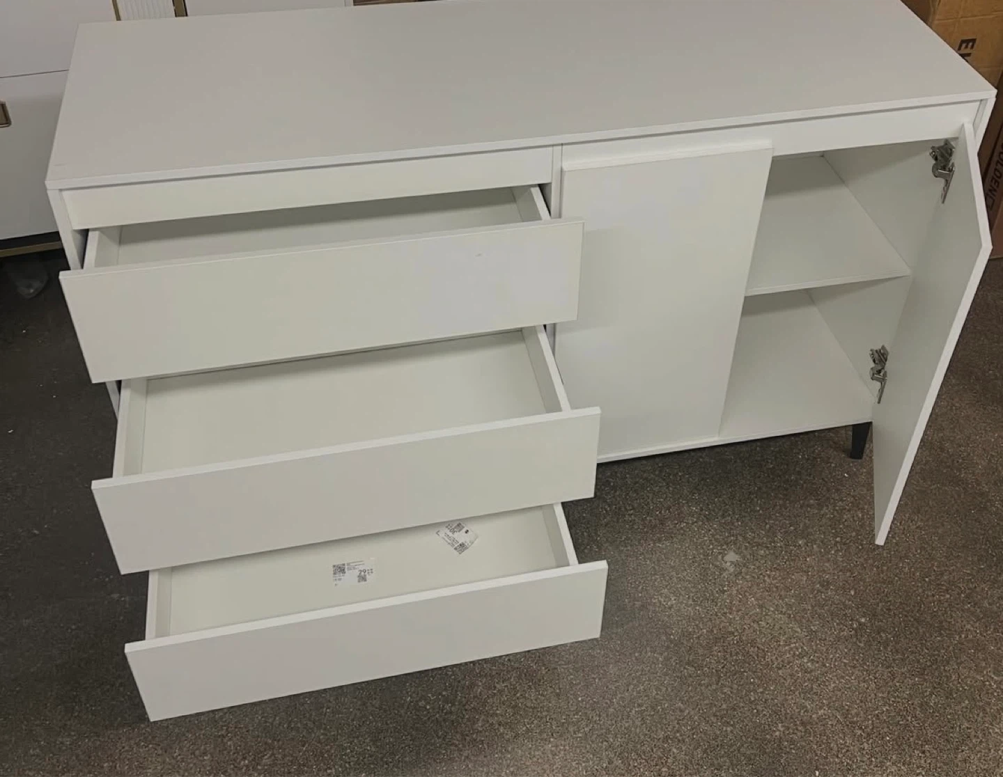 White 3-Drawer Dresser with Cabinet - photo 2