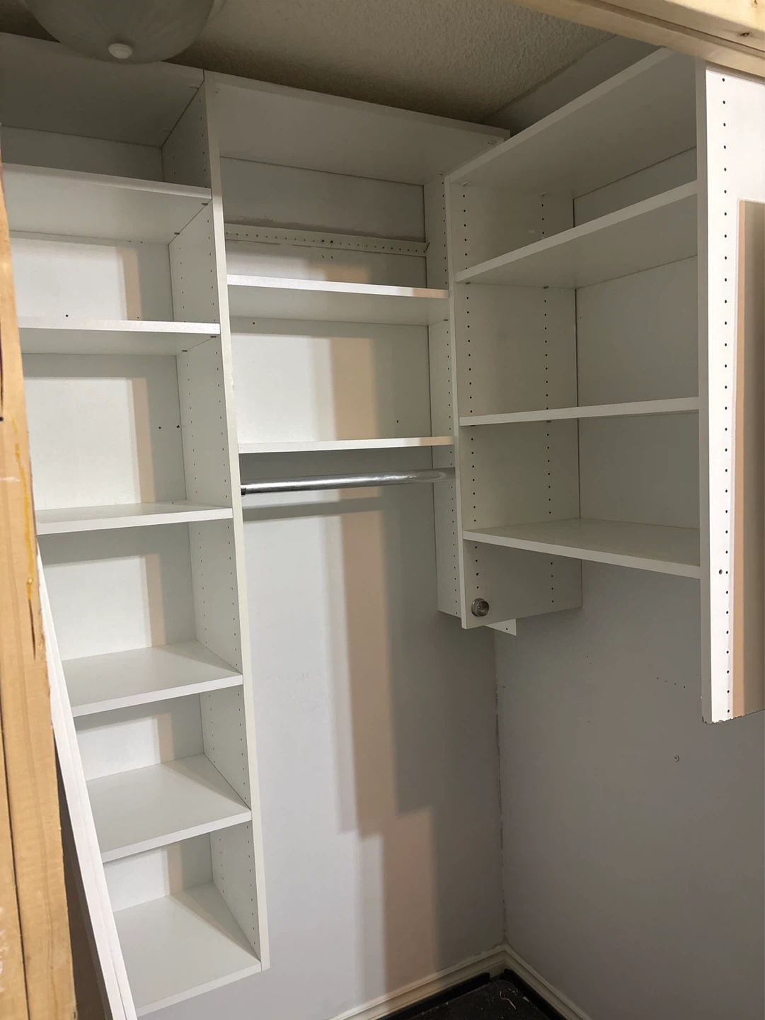 White Closet Shelving Unit with Hanging Rod