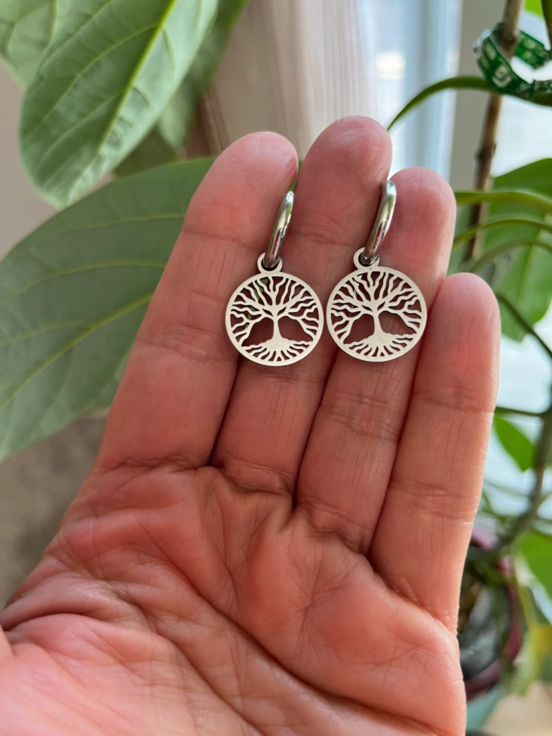 Tree of Life Hoop Earrings. Stainless steel