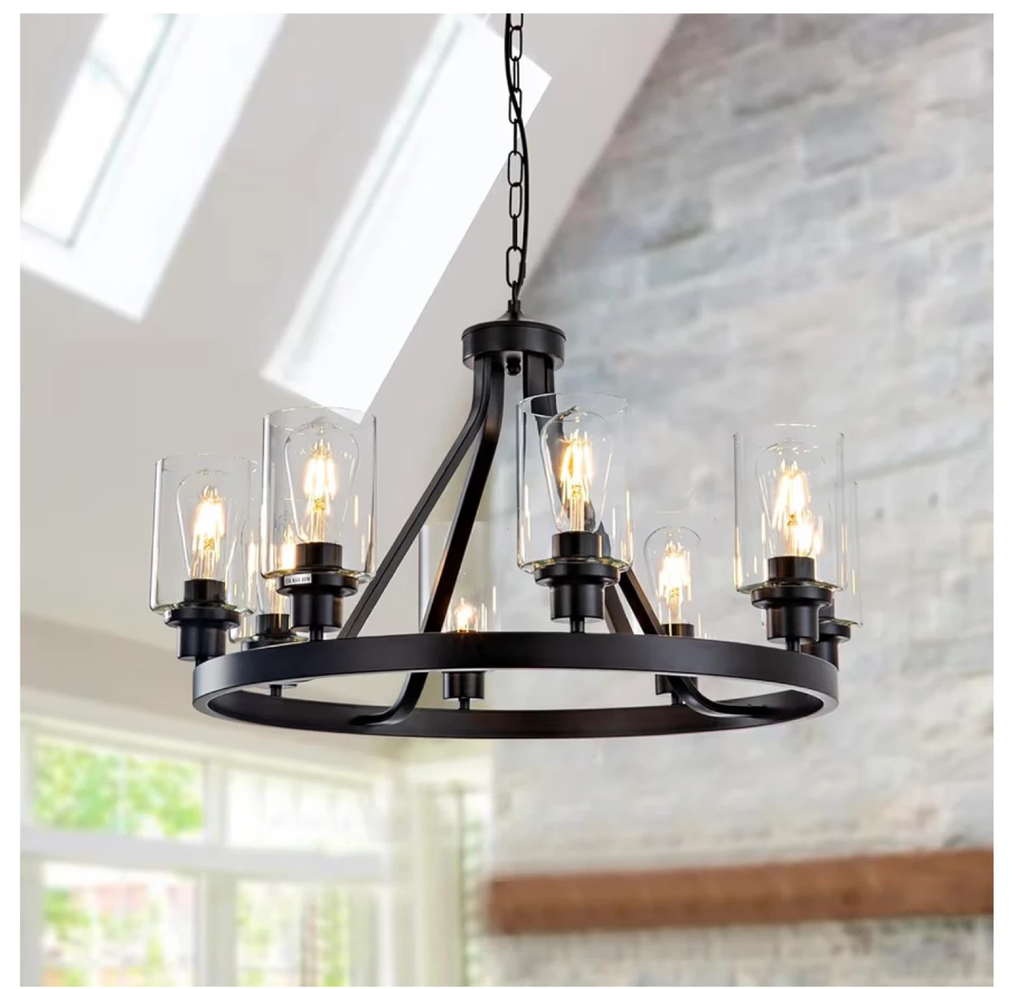 Black 8-Light Chandelier with Glass Shades