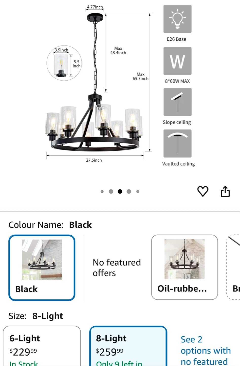 Black 8-Light Chandelier with Glass Shades - photo 2
