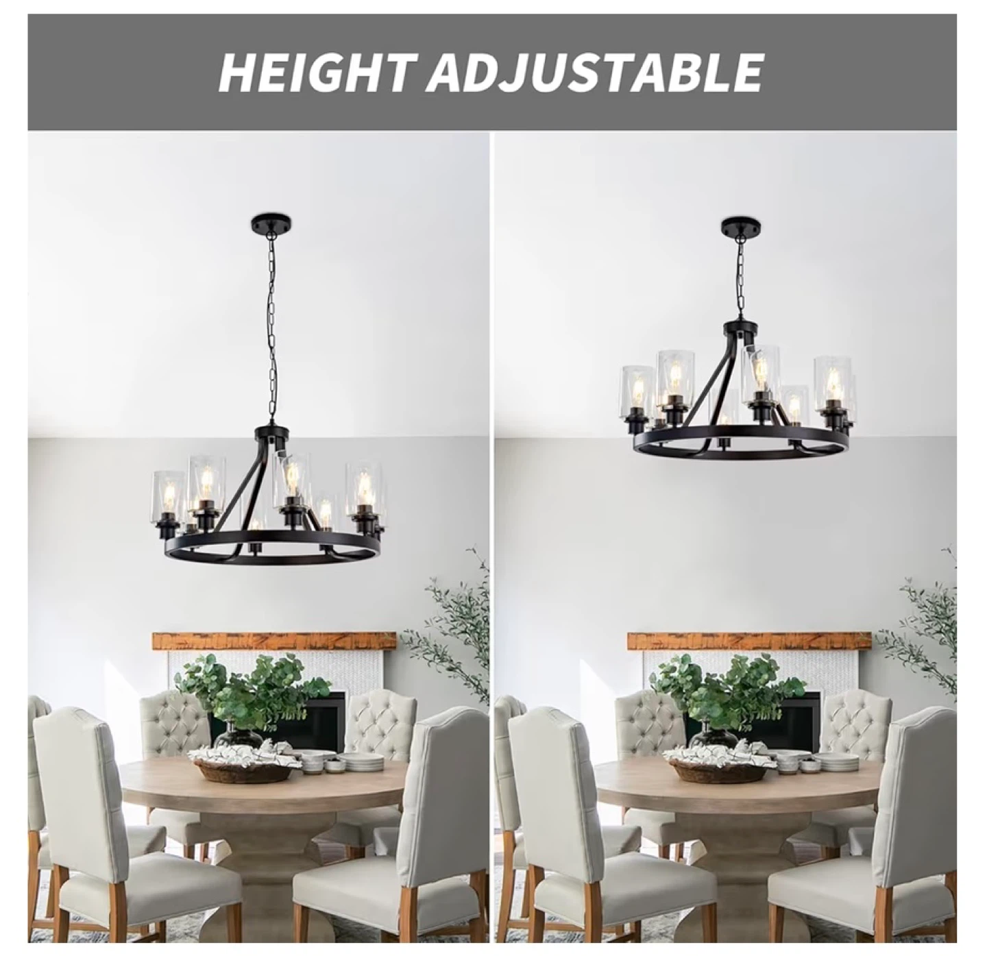Black 8-Light Chandelier with Glass Shades - photo 3