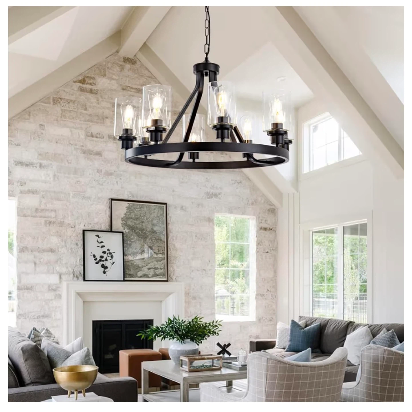 Black 8-Light Chandelier with Glass Shades - photo 4