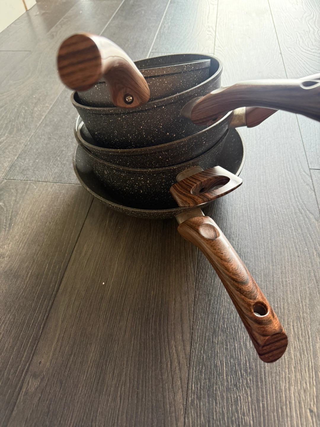 Set of 3 Frying Pans with Wooden Handles - induction stove - photo 2