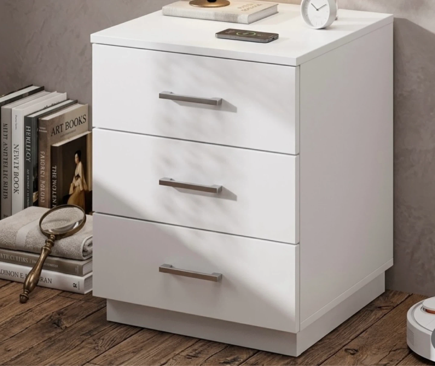 White 3-Drawer Nightstand