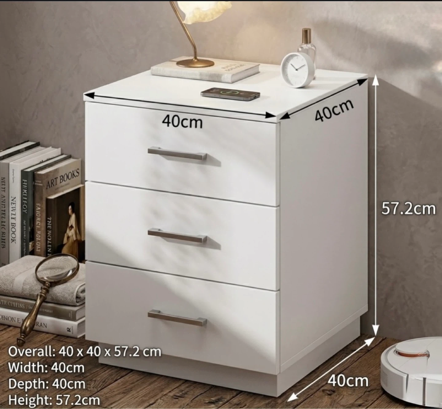 White 3-Drawer Nightstand - photo 2