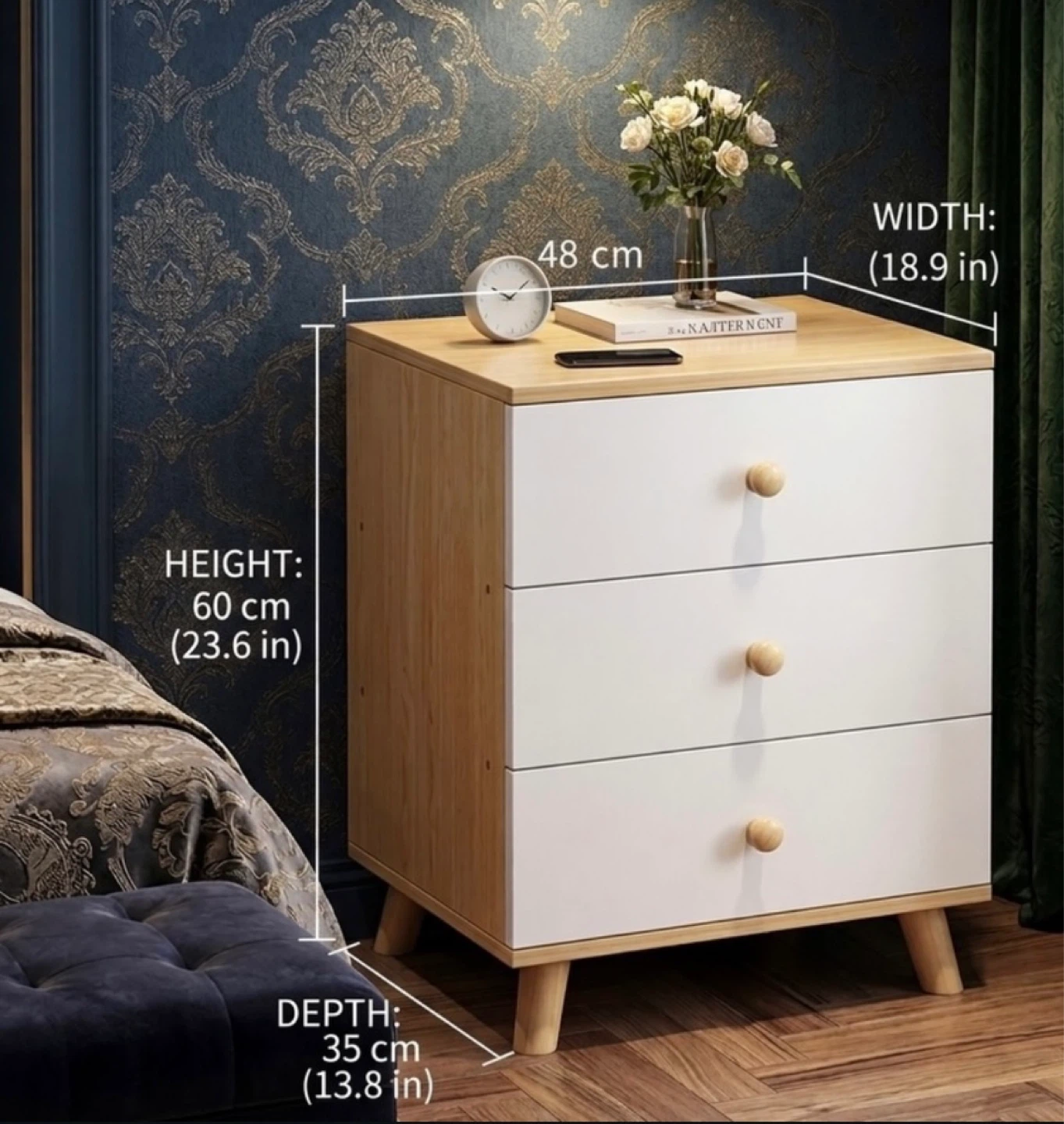 3-Drawer Nightstand with Wood Accents - photo 2