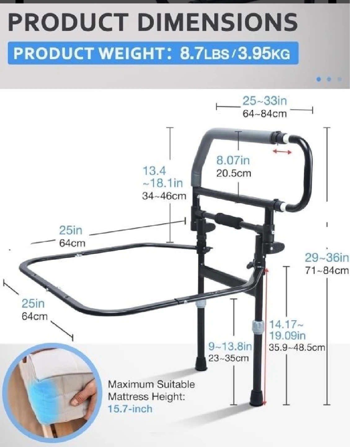 Extendable Handrail for Bed (25"-33") - photo 4