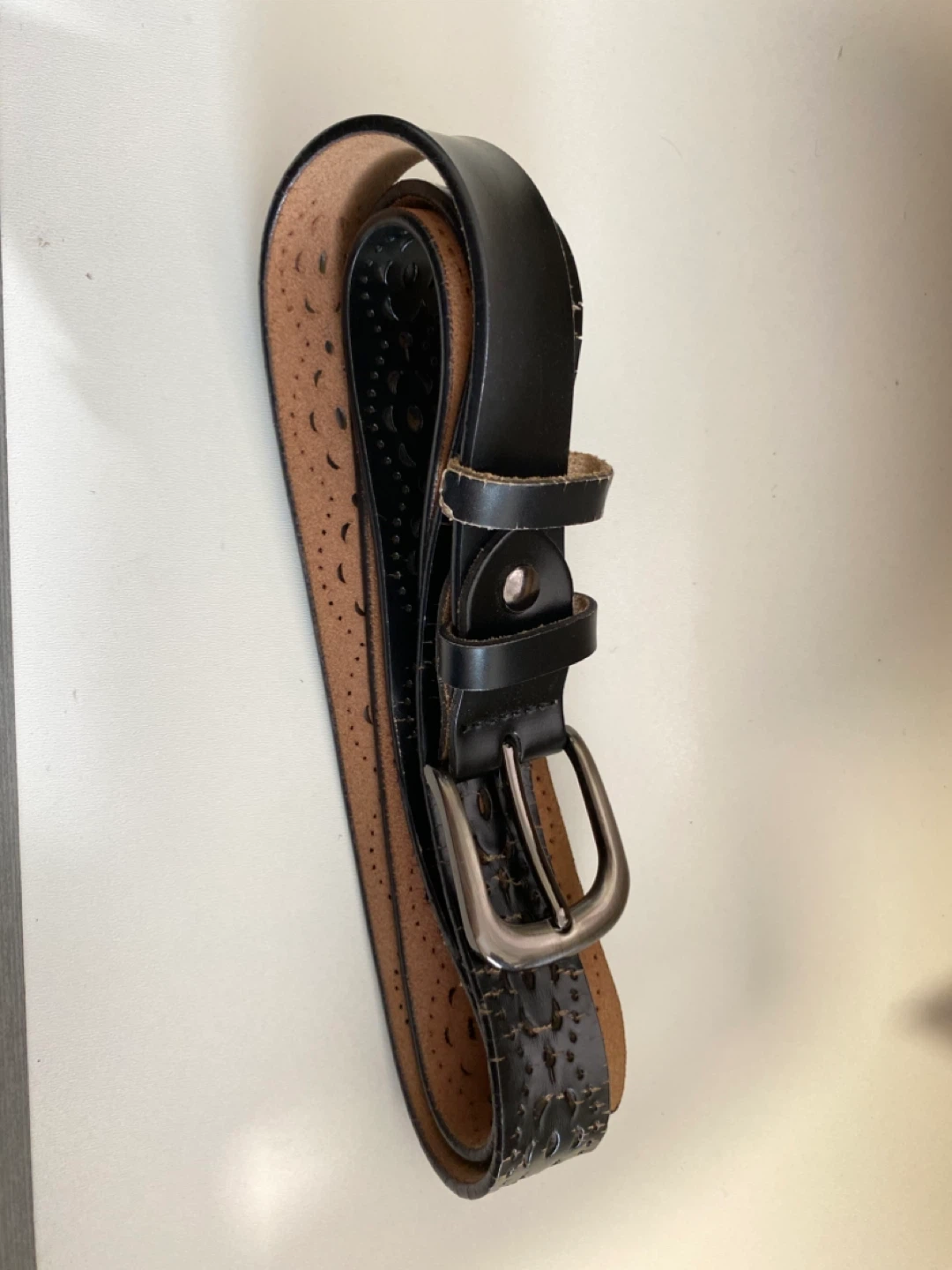 Black Leather Belt with Silver Buckle