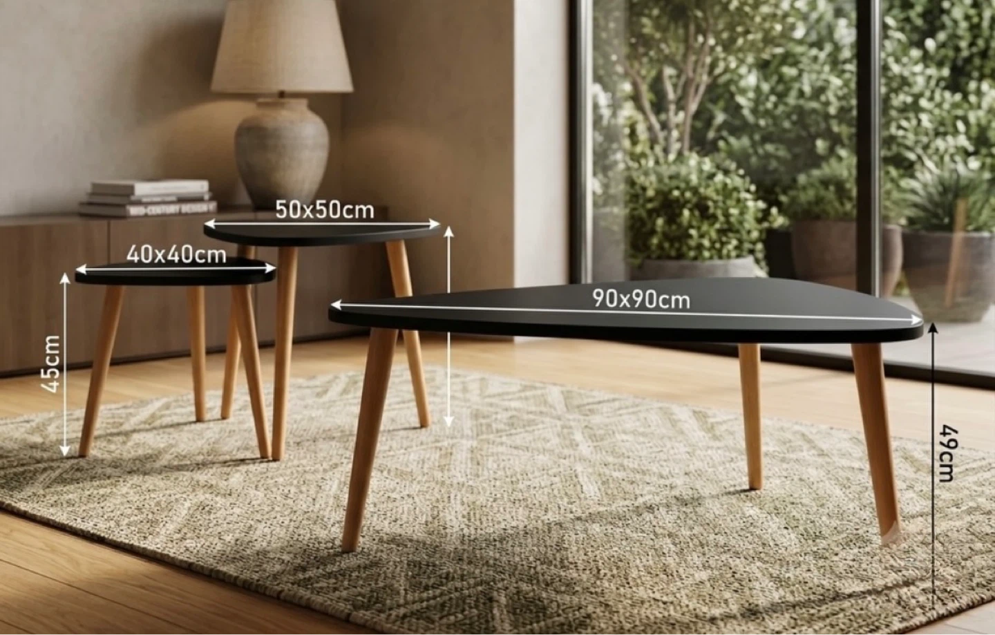 Set of 3 Black Nesting Side Tables - photo 2