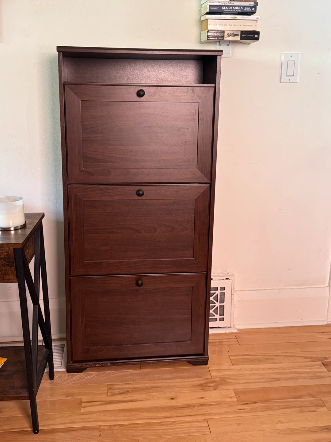 Dark Wood 3-Tier Shoe Cabinet