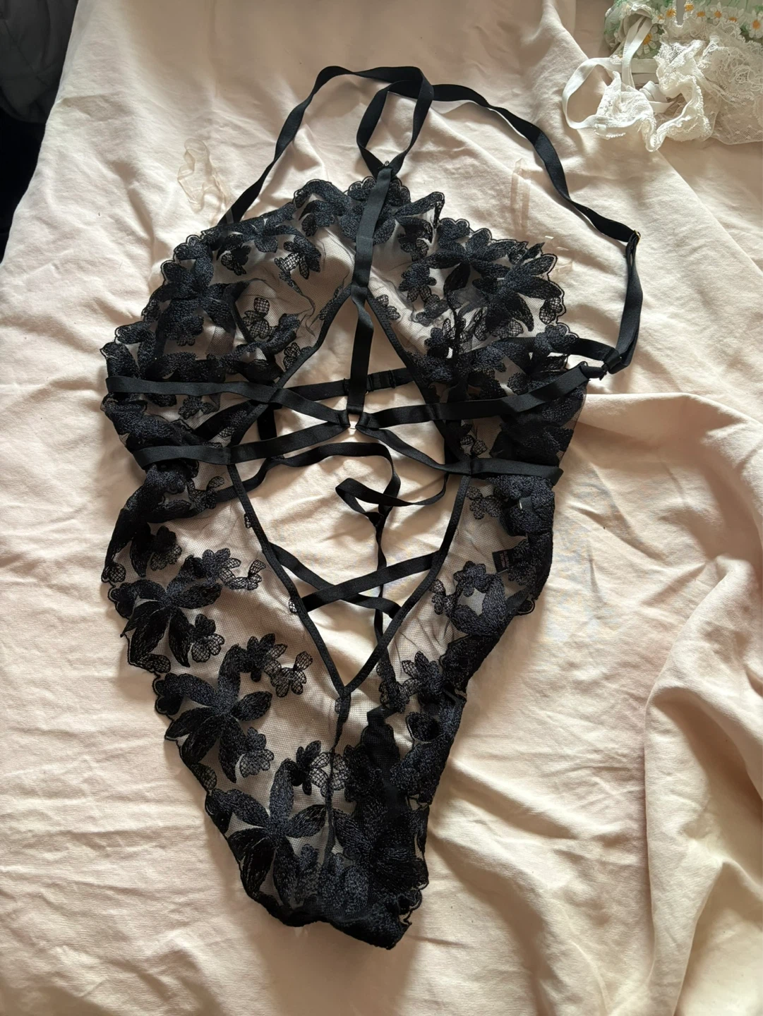 Black Floral Lace Teddy Lingerie