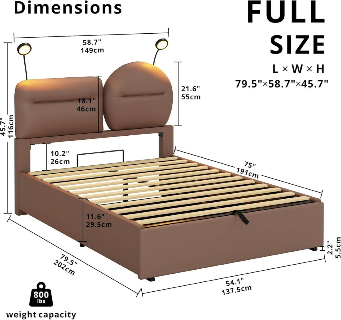 Full Size Bed Frame with Headboard Lights - photo 3