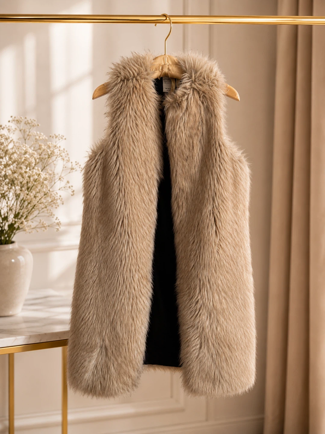 Faux Fur Vest - Tan