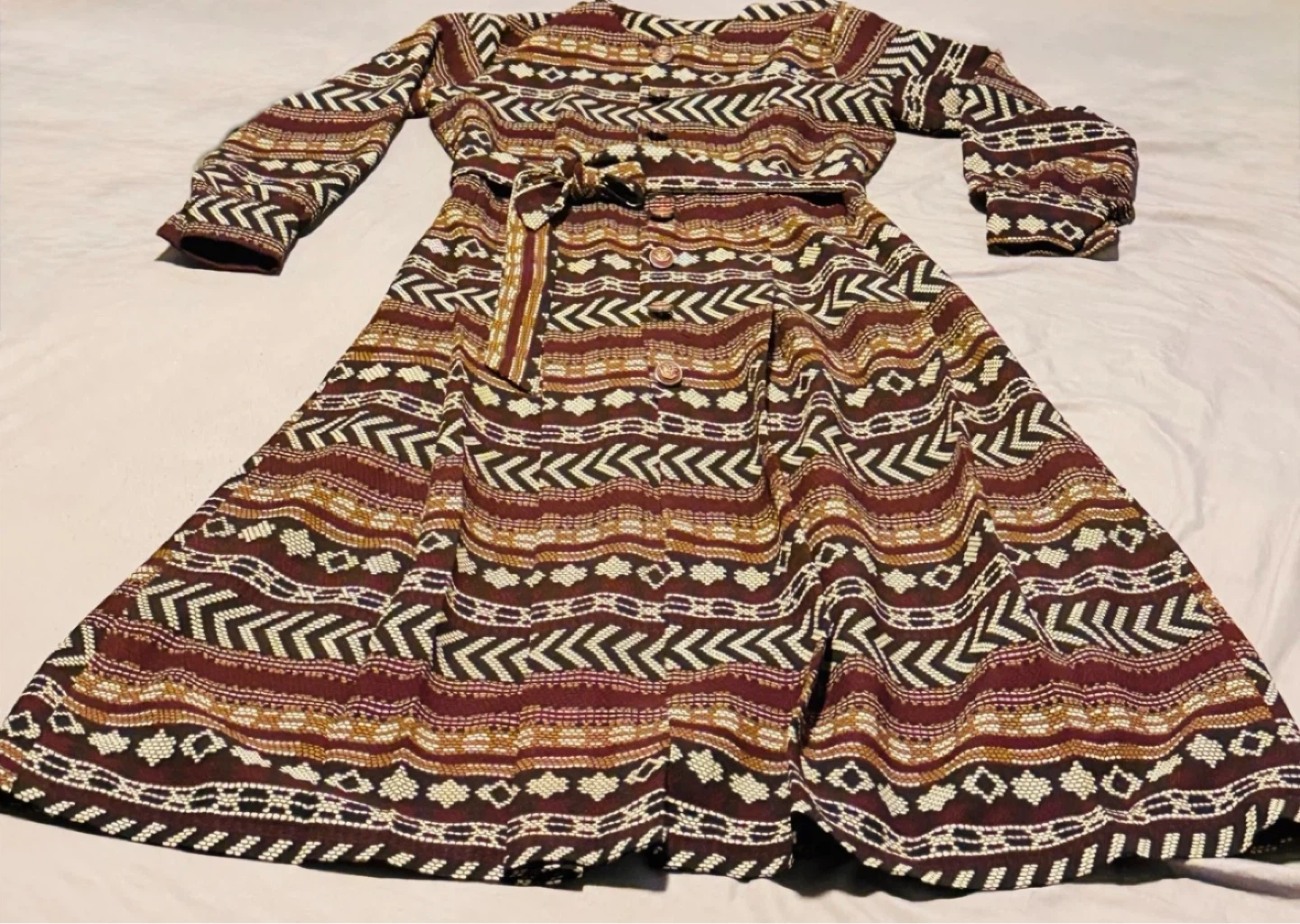 Patterned Maxi Dress with Belt, brand new