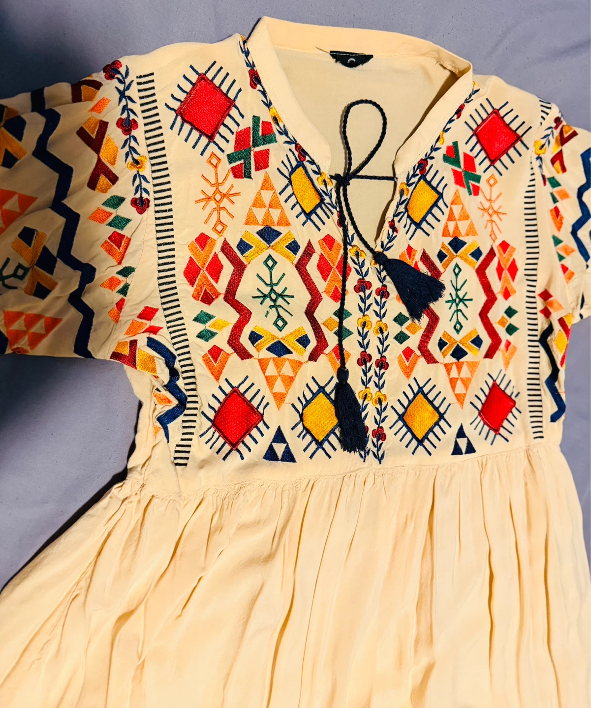 Cream Embroidered Tunic Top with Tassels - photo 5