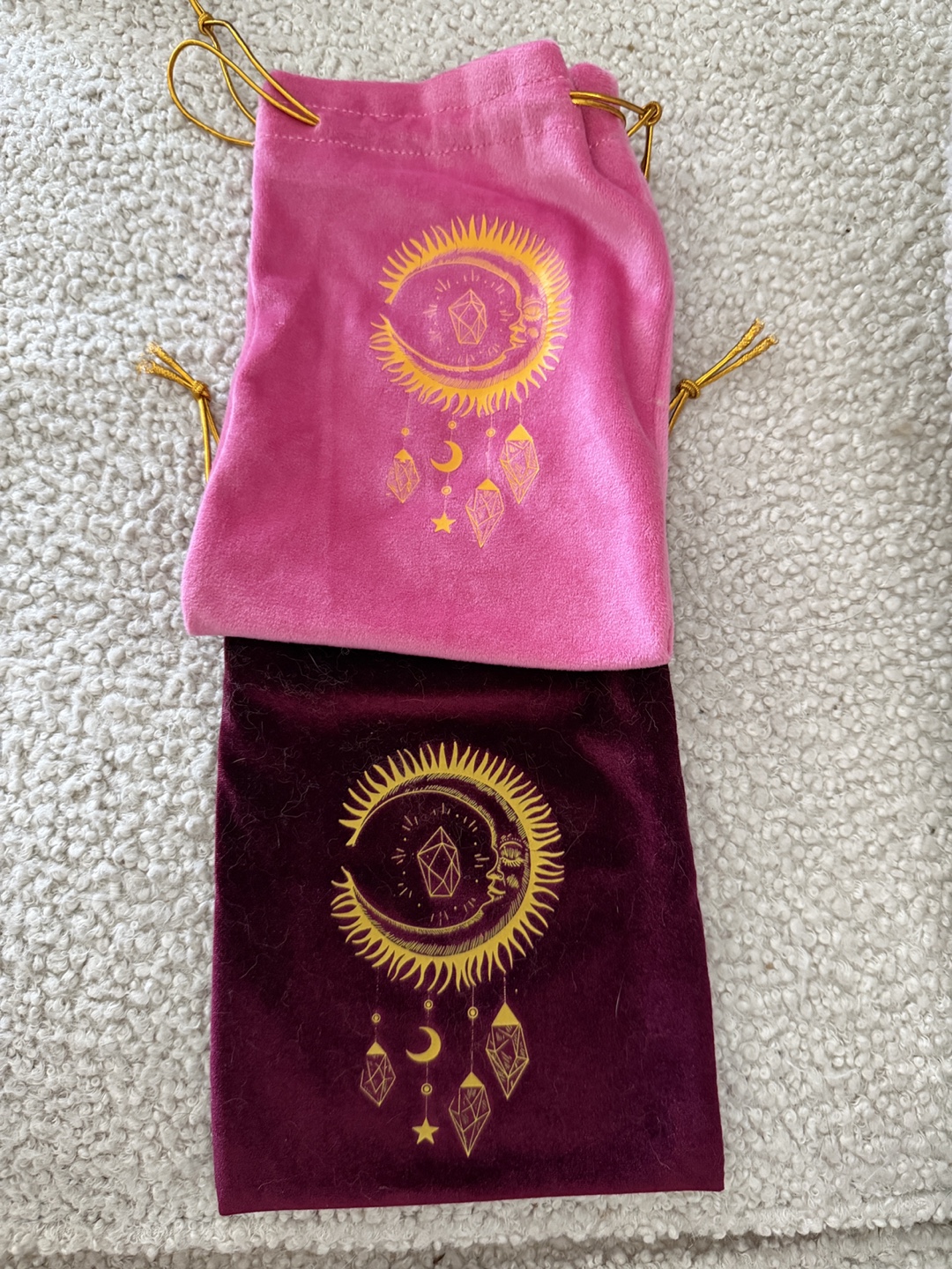 Set of 2 Tarot Velvet Pouches Pink & Burgundy