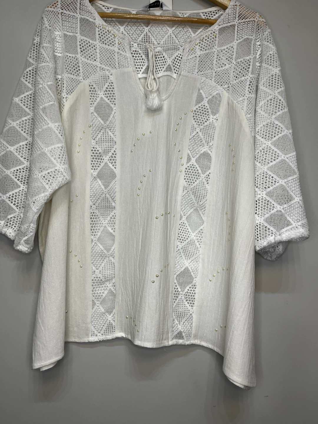 New w TAG ✨White Tendency Lace & Pearl Tunic Top - Size XXL - photo 2