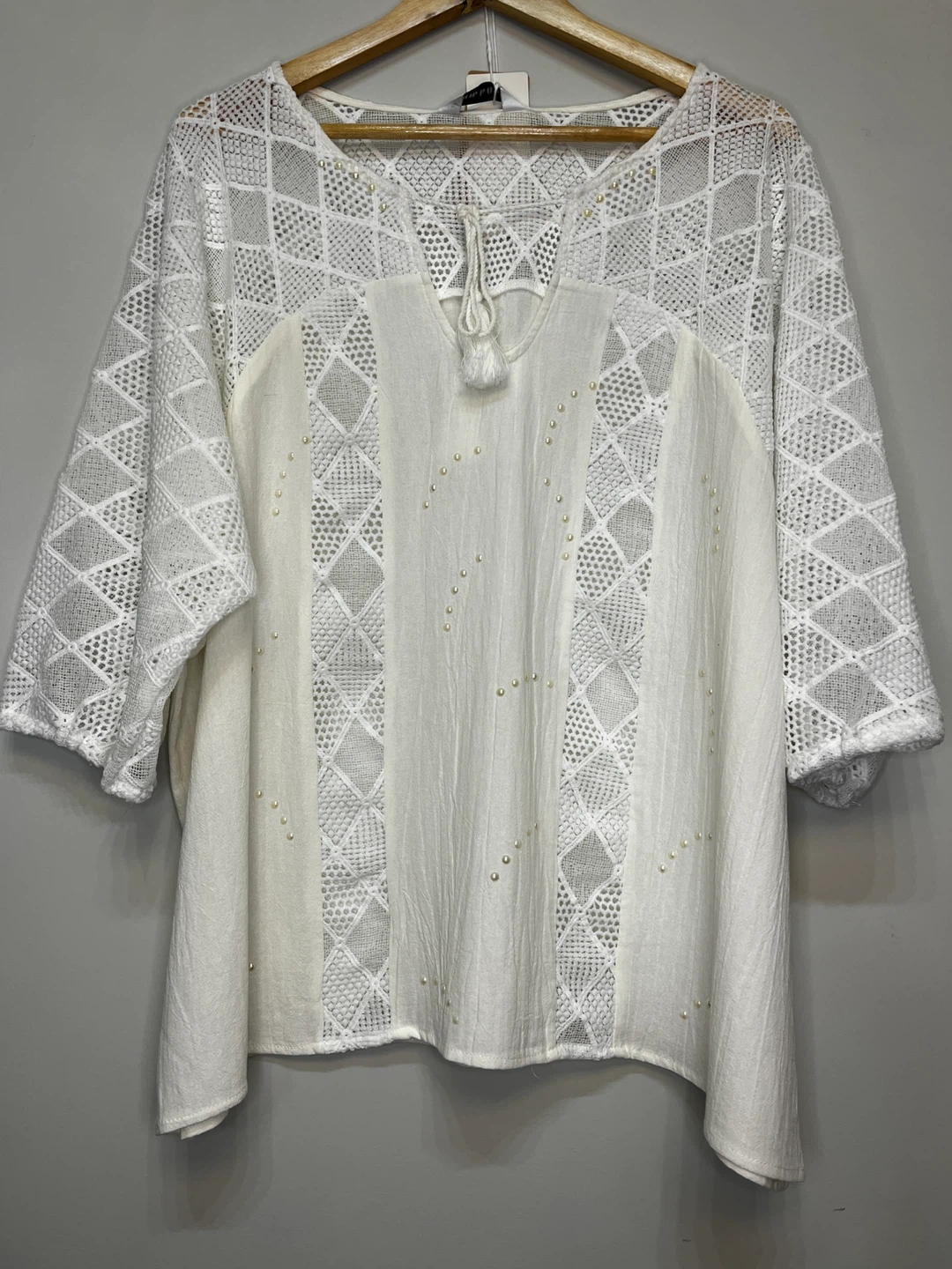 New w TAG ✨White Tendency Lace & Pearl Tunic Top - Size XXL - photo 3