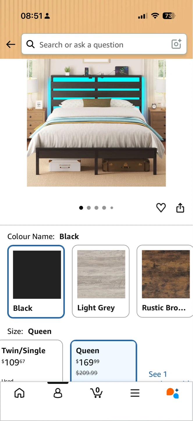 Queen Size Black Platform Bed Frame with LED Lights and mattress - photo 2