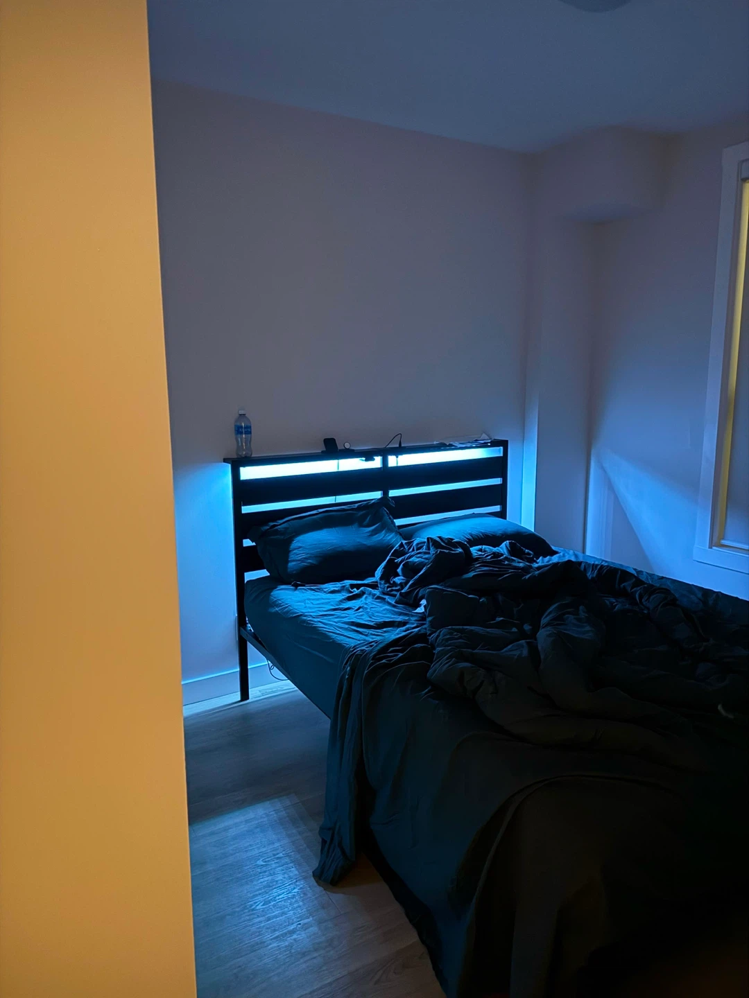 Queen Size Black Platform Bed Frame with LED Lights and mattress - photo 3