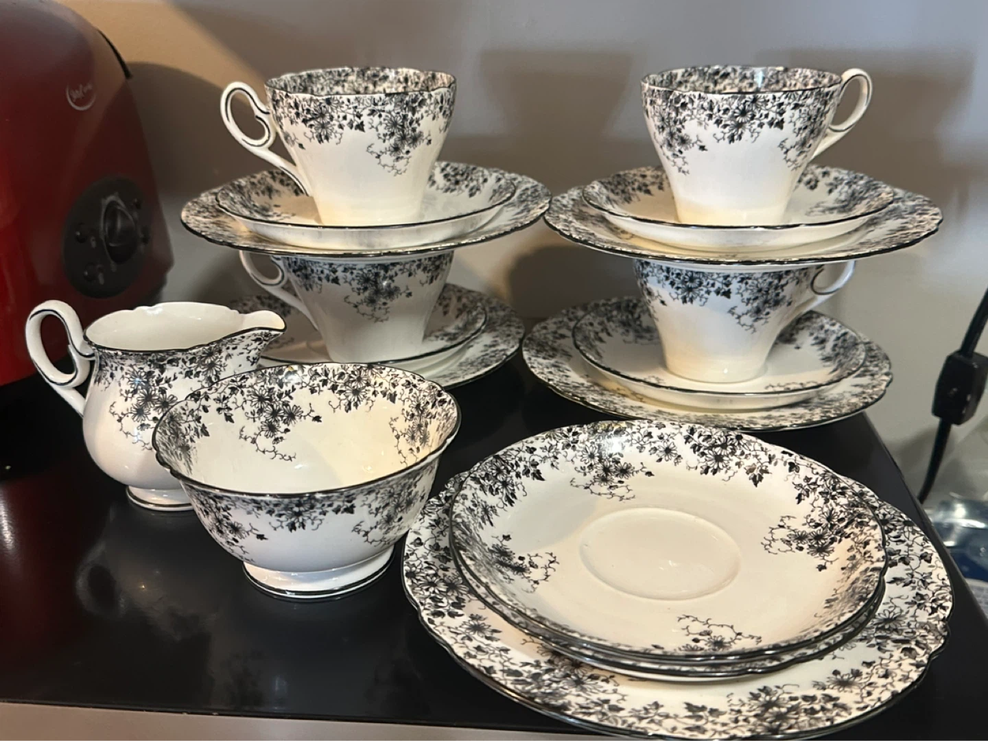 Rare Shelley Bone China Black Ivy “ dainty pattern”