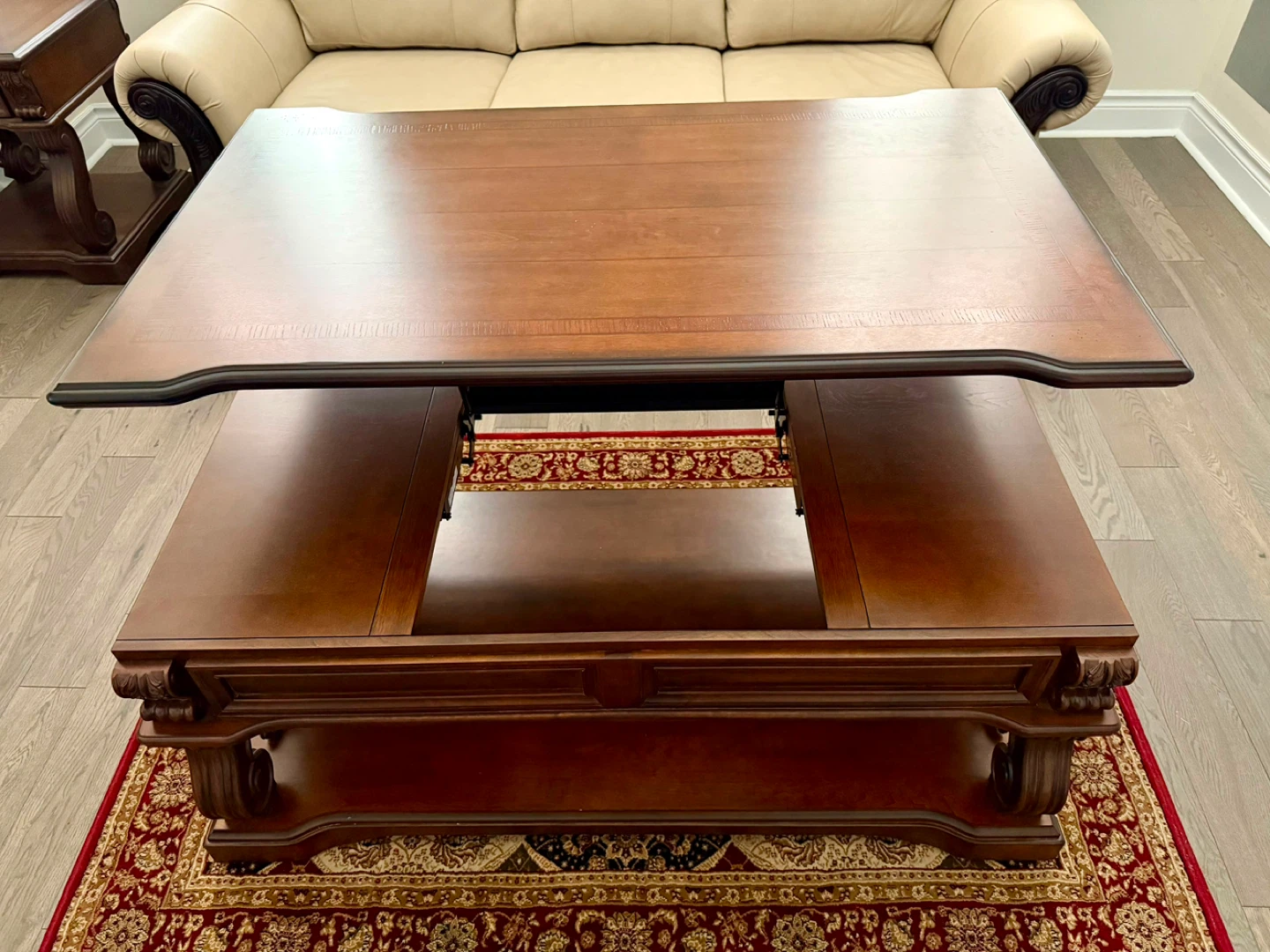 Ornate Lift-Top Coffee Table with Drawer - photo 2