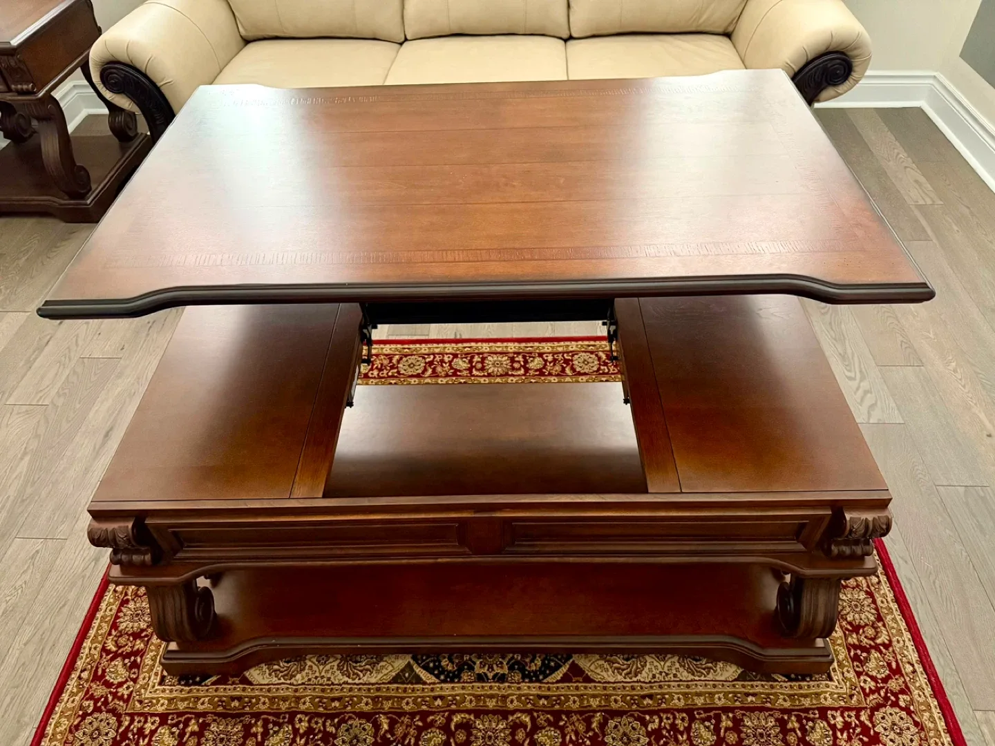 Ornate Lift-Top Coffee Table with Drawer - photo 2